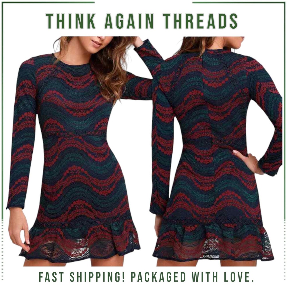 NWT Moon River Lavinia Navy Blue Multi Lace Long Sleeve Dress Navy Size Medium